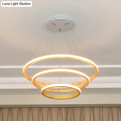 Minimalist Wood Rings Chandelier Pendant Light – Beige, LED, 21"/25" Width