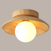 Decorbites™ sleek wooden ceiling light with warm wood finish and frosted glass globe semi-flush mount canopy width