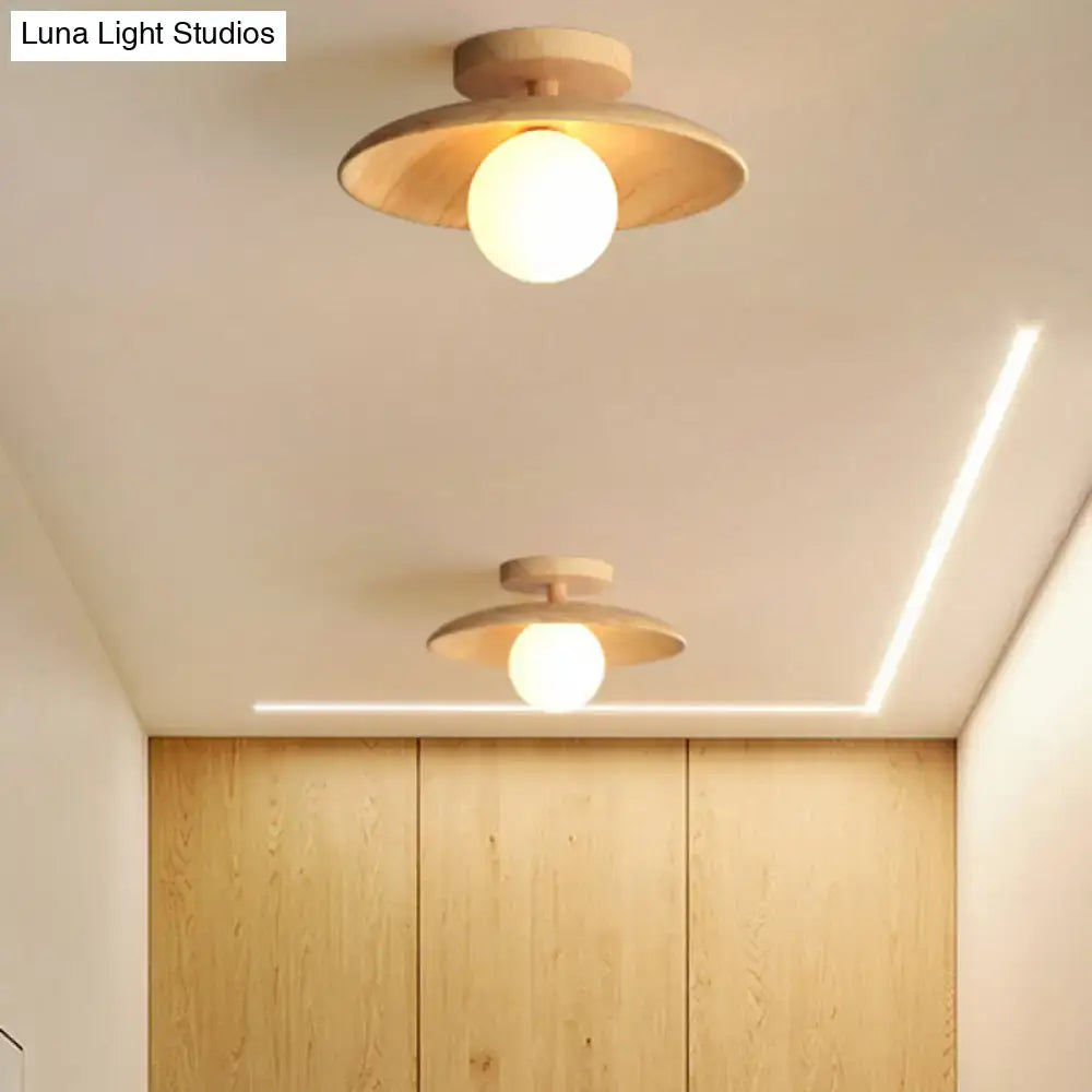 Decorbites sleek wooden ceiling light with warm glow frosted glass globe semi-flush mount canopy width visible