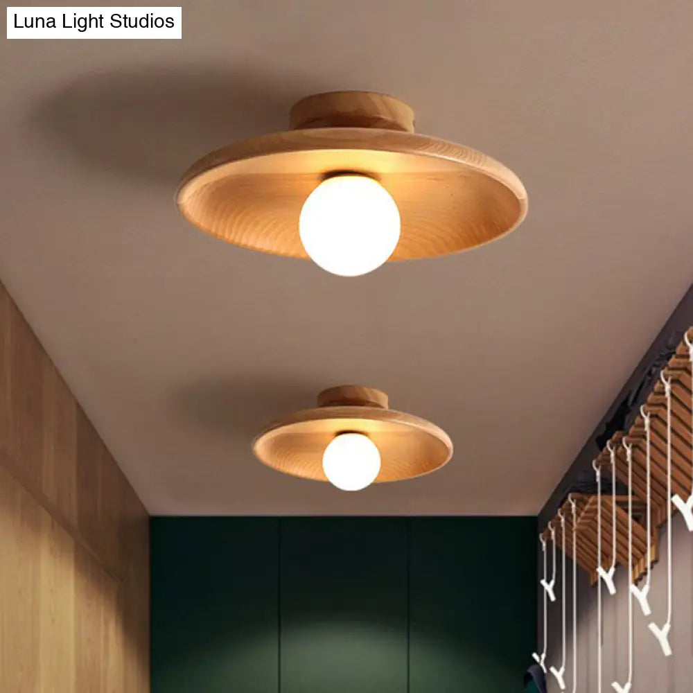 DecorBites™ DecorBites™ Minimalist Wooden Flush Mount Ceiling Lamp- Shallow Bowl Shape, 1 Head- Perfect for Aisles