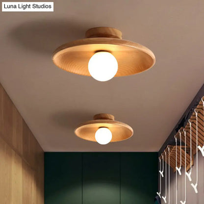 DecorBites™ DecorBites™ Minimalist Wooden Flush Mount Ceiling Lamp- Shallow Bowl Shape, 1 Head- Perfect for Aisles
