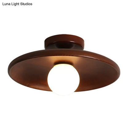 DecorBites™ DecorBites™ Minimalist Wooden Flush Mount Ceiling Lamp- Shallow Bowl Shape, 1 Head- Perfect for Aisles