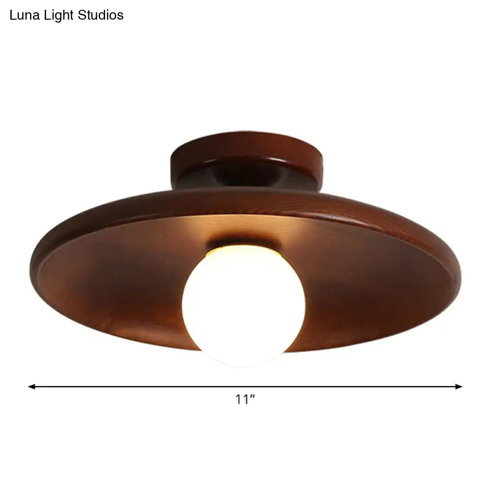 DecorBites™ DecorBites™ Minimalist Wooden Flush Mount Ceiling Lamp- Shallow Bowl Shape, 1 Head- Perfect for Aisles
