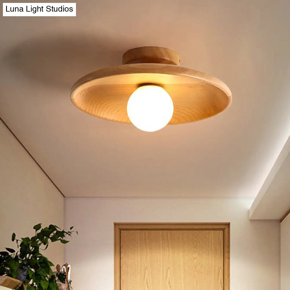 DecorBites™ DecorBites™ Minimalist Wooden Flush Mount Ceiling Lamp- Shallow Bowl Shape, 1 Head- Perfect for Aisles
