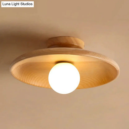DecorBites™ DecorBites™ Minimalist Wooden Flush Mount Ceiling Lamp- Shallow Bowl Shape, 1 Head- Perfect for Aisles