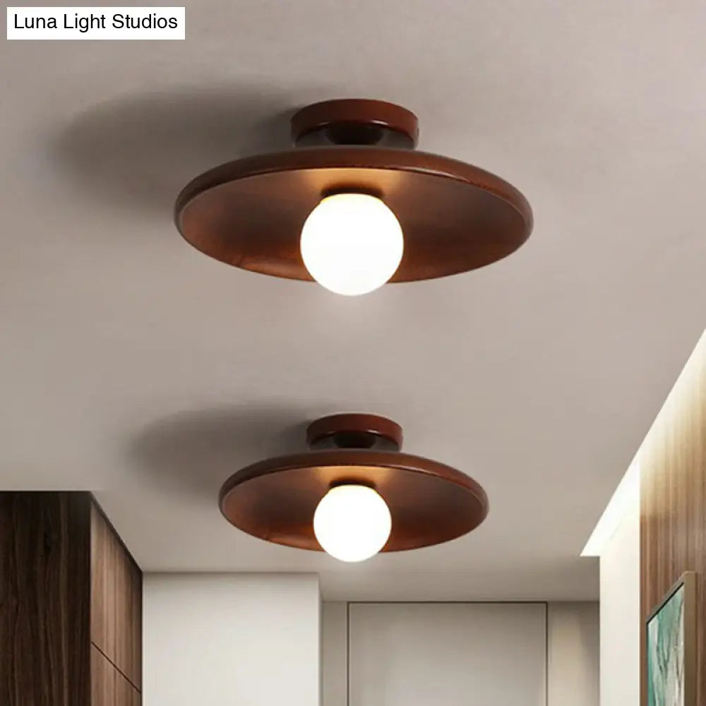 DecorBites™ DecorBites™ Minimalist Wooden Flush Mount Ceiling Lamp- Shallow Bowl Shape, 1 Head- Perfect for Aisles