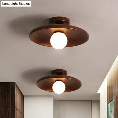 DecorBites™ DecorBites™ Minimalist Wooden Flush Mount Ceiling Lamp- Shallow Bowl Shape, 1 Head- Perfect for Aisles