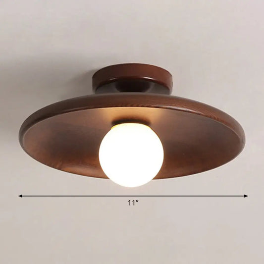 DecorBites™ DecorBites™ Minimalist Wooden Flush Mount Ceiling Lamp- Shallow Bowl Shape, 1 Head- Perfect for Aisles