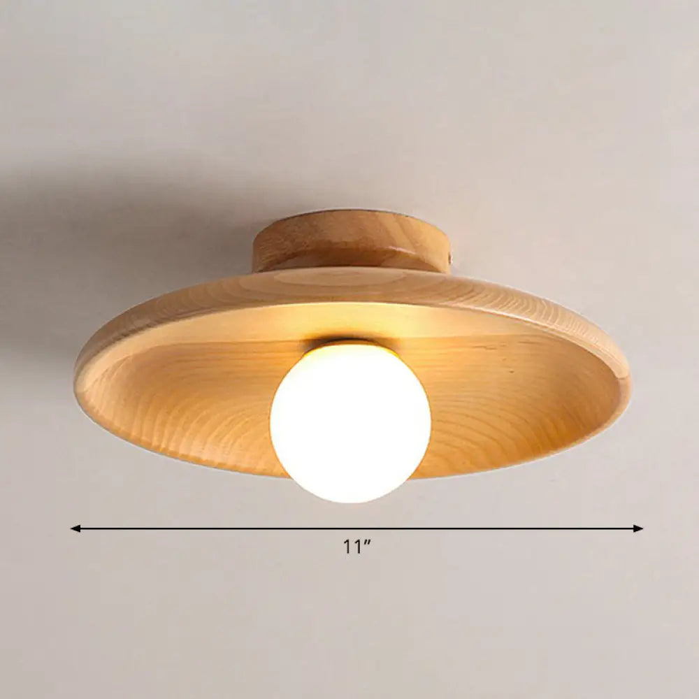 DecorBites™ DecorBites™ Minimalist Wooden Flush Mount Ceiling Lamp- Shallow Bowl Shape, 1 Head- Perfect for Aisles