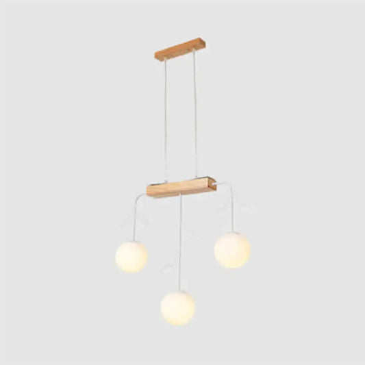 Minimalist wooden hanging lamp decorbites nordic bubble shade island with two wooden bars and three frosted globe bulbs