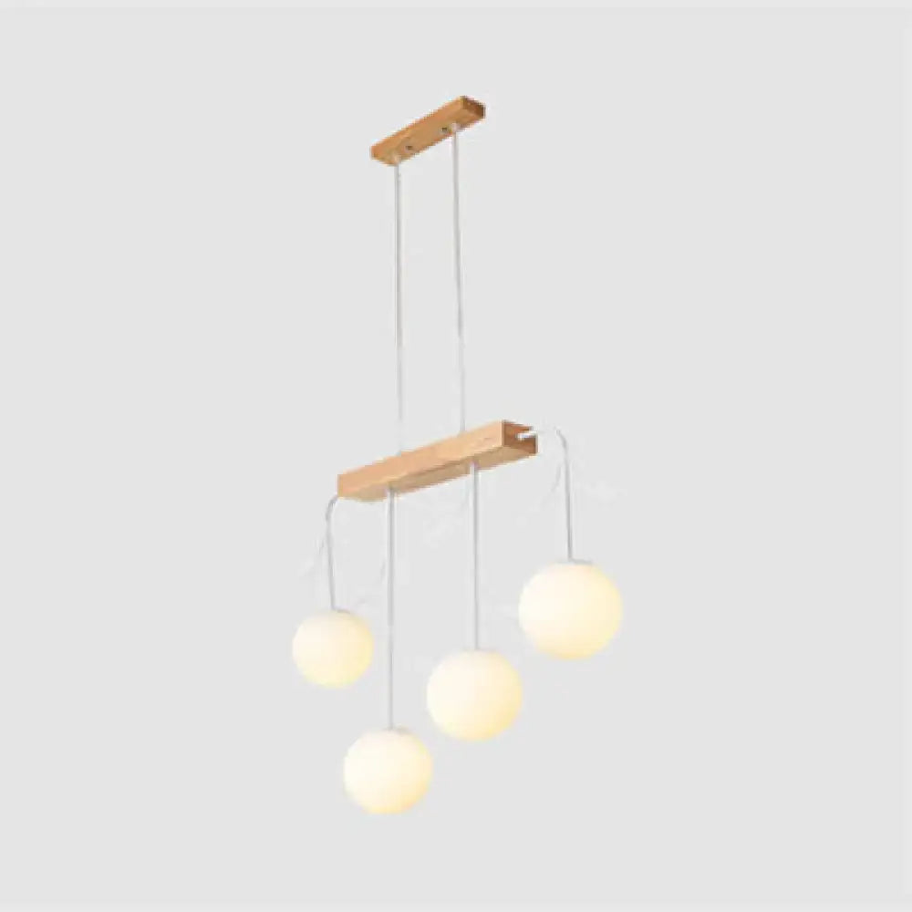 Minimalist DecorBites™ nordic bubble shade island wooden hanging lamp with natural wood frame and frosted glass bulbs