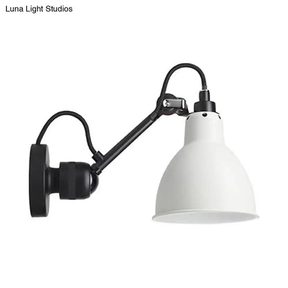 White enamel wall lamp with black articulated arm and mounting plate for living room wall mounted lamp use