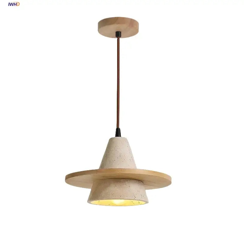 Minimalist yellow stone and wood led pendant light with concrete and natural wood accent for bedroom decorbites led wood