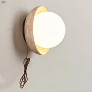 Minimalist yellow travertine and white glass led wall light with a textured concrete base for modern decorbites led wall lighting