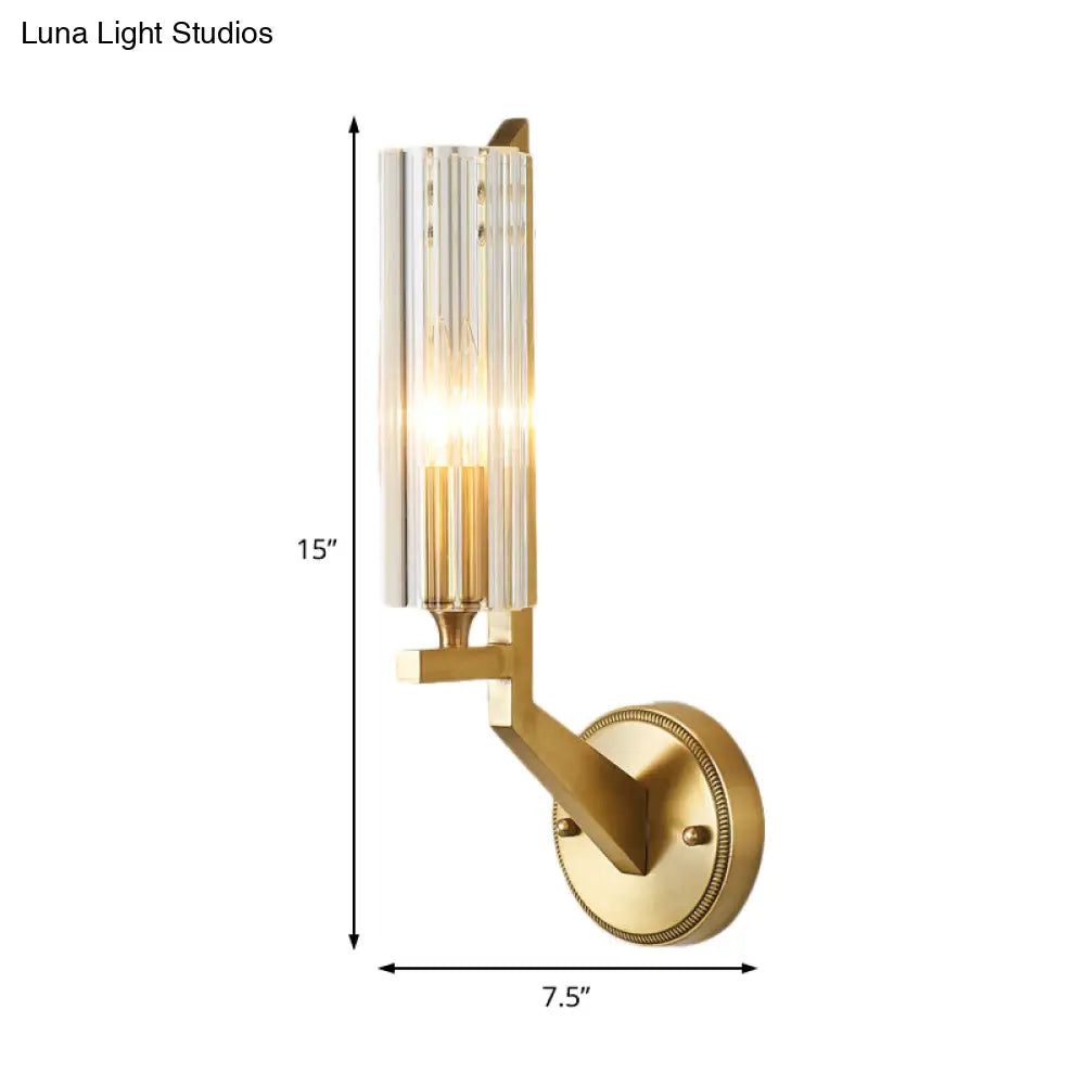 DecorBites™ DecorBites™ Minimalistic 1-Light Brass Flush Wall Sconce for Bedside - Crystal Tube/Cup/Flat Wall Mounted Lamp