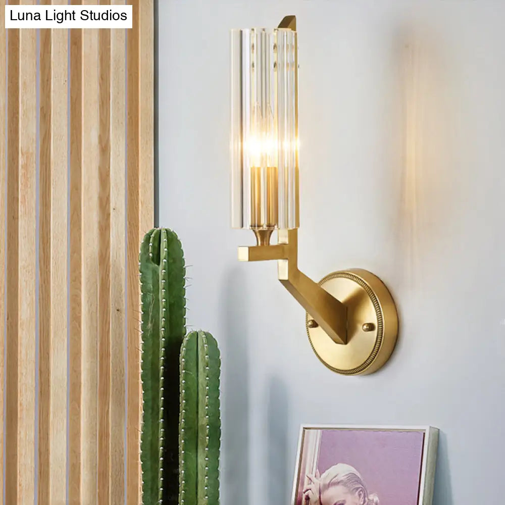 DecorBites™ DecorBites™ Minimalistic 1-Light Brass Flush Wall Sconce for Bedside - Crystal Tube/Cup/Flat Wall Mounted Lamp