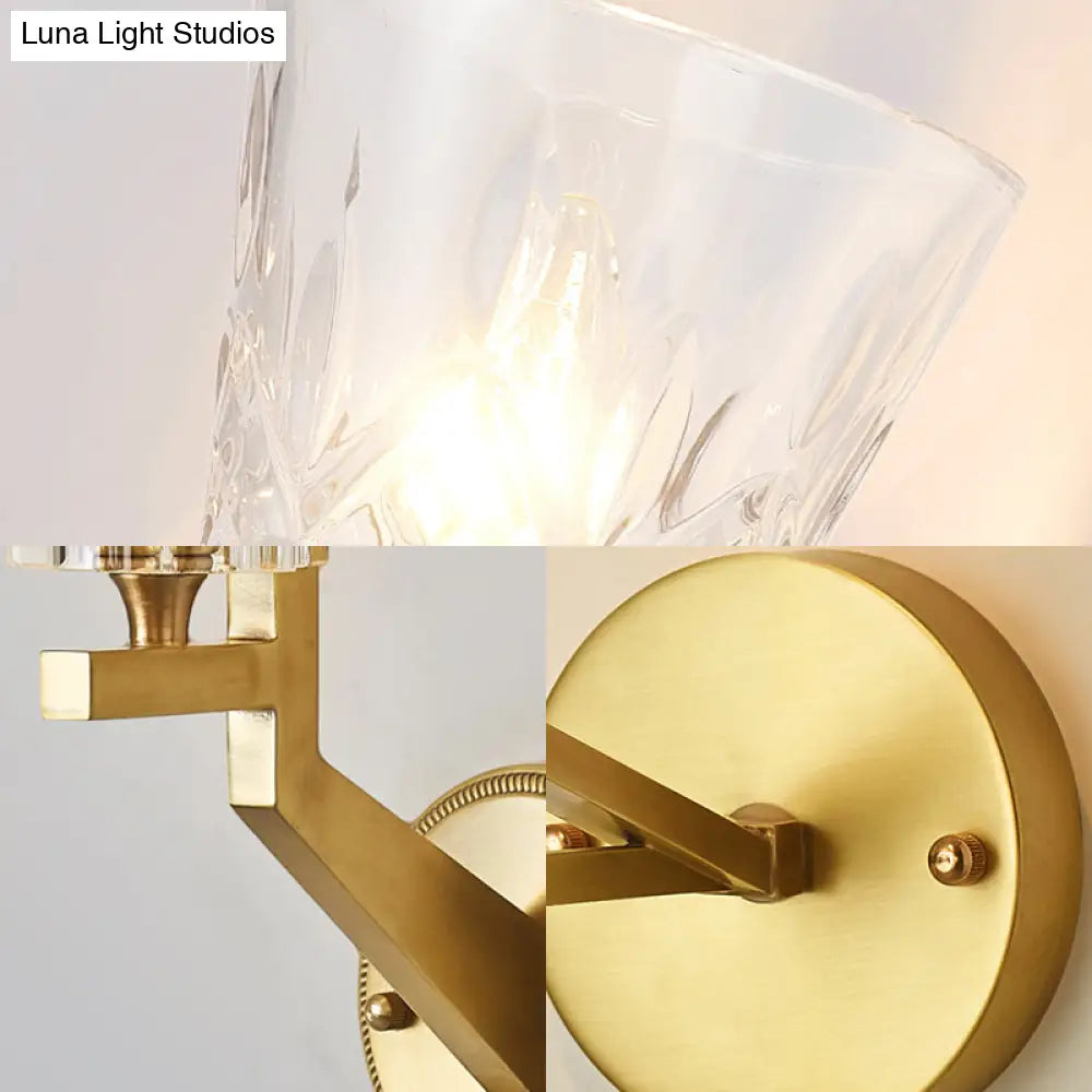 DecorBites™ DecorBites™ Minimalistic 1-Light Brass Flush Wall Sconce for Bedside - Crystal Tube/Cup/Flat Wall Mounted Lamp