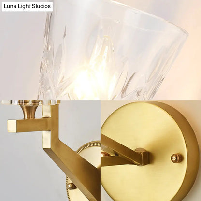 DecorBites™ DecorBites™ Minimalistic 1-Light Brass Flush Wall Sconce for Bedside - Crystal Tube/Cup/Flat Wall Mounted Lamp