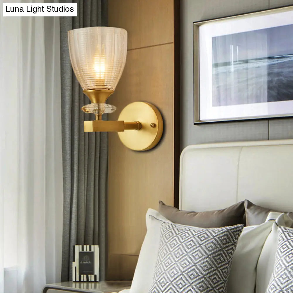 DecorBites™ DecorBites™ Minimalistic 1-Light Brass Flush Wall Sconce for Bedside - Crystal Tube/Cup/Flat Wall Mounted Lamp