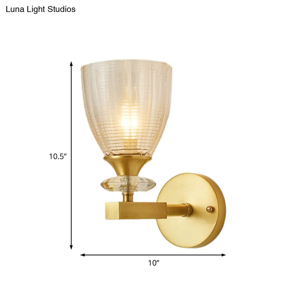DecorBites™ DecorBites™ Minimalistic 1-Light Brass Flush Wall Sconce for Bedside - Crystal Tube/Cup/Flat Wall Mounted Lamp