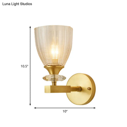 DecorBites™ DecorBites™ Minimalistic 1-Light Brass Flush Wall Sconce for Bedside - Crystal Tube/Cup/Flat Wall Mounted Lamp