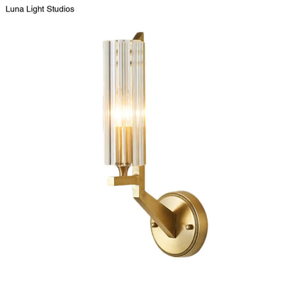 DecorBites™ DecorBites™ Minimalistic 1-Light Brass Flush Wall Sconce for Bedside - Crystal Tube/Cup/Flat Wall Mounted Lamp
