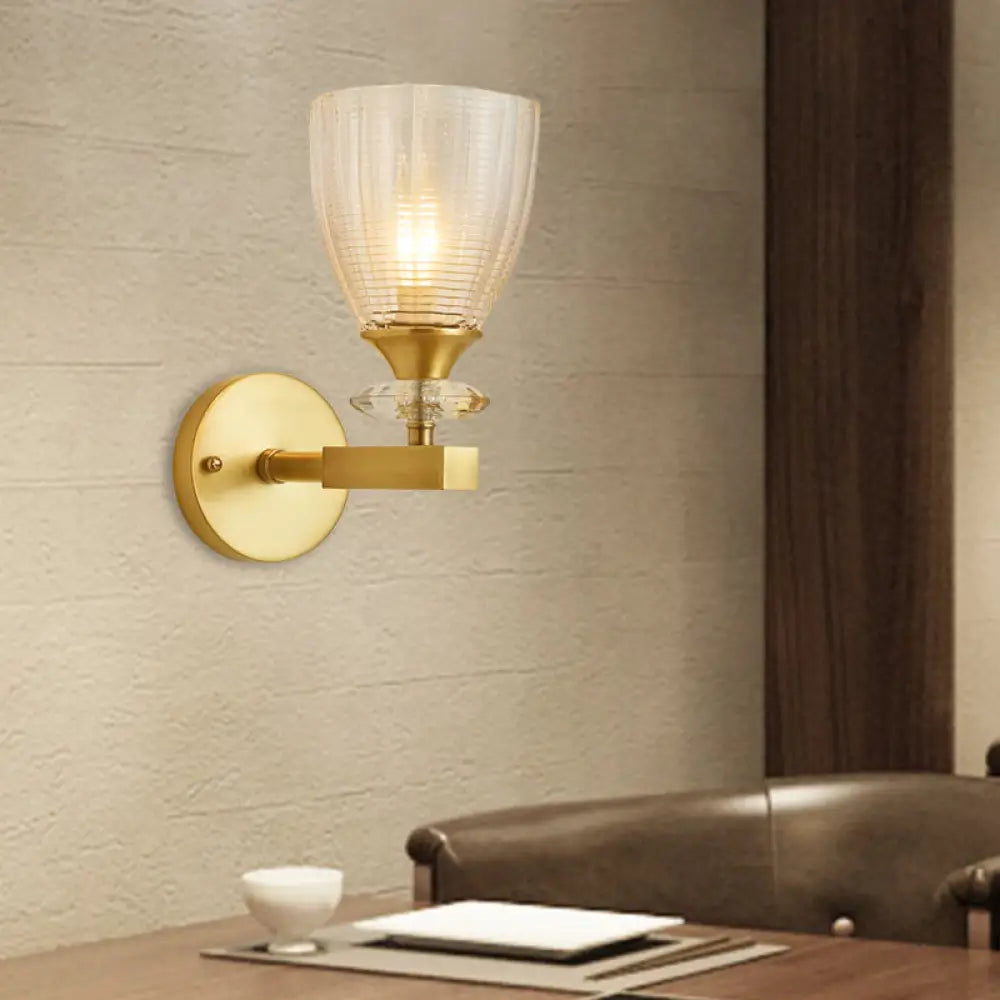 DecorBites™ DecorBites™ Minimalistic 1-Light Brass Flush Wall Sconce for Bedside - Crystal Tube/Cup/Flat Wall Mounted Lamp