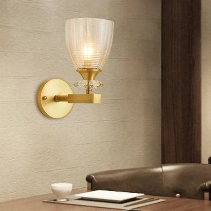 DecorBites™ DecorBites™ Minimalistic 1-Light Brass Flush Wall Sconce for Bedside - Crystal Tube/Cup/Flat Wall Mounted Lamp
