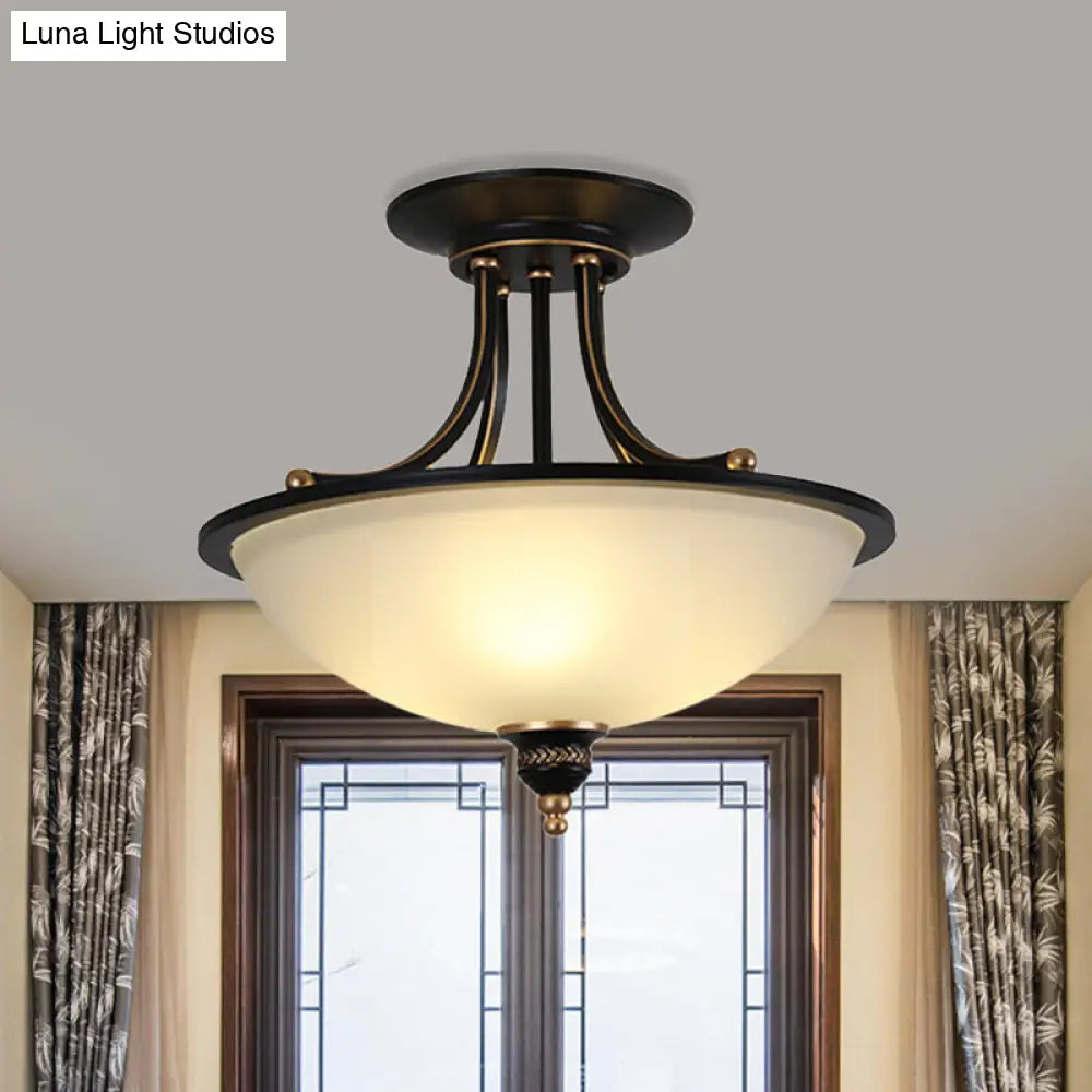 DecorBites™ DecorBites™ Minimalistic 3-Light Semi Flush Bowl Ceiling Mount in Black with Frosted White Glass