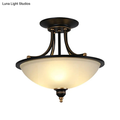DecorBites™ DecorBites™ Minimalistic 3-Light Semi Flush Bowl Ceiling Mount in Black with Frosted White Glass