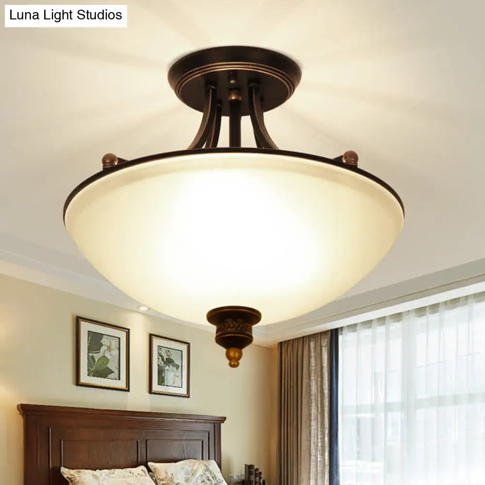 DecorBites™ DecorBites™ Minimalistic 3-Light Semi Flush Bowl Ceiling Mount in Black with Frosted White Glass