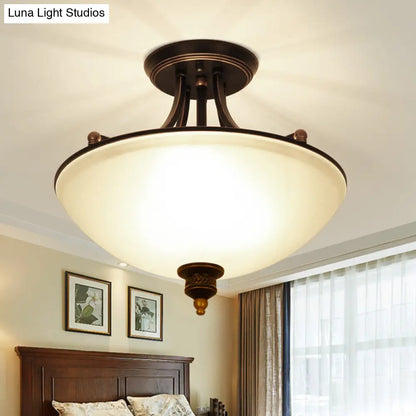 DecorBites™ DecorBites™ Minimalistic 3-Light Semi Flush Bowl Ceiling Mount in Black with Frosted White Glass