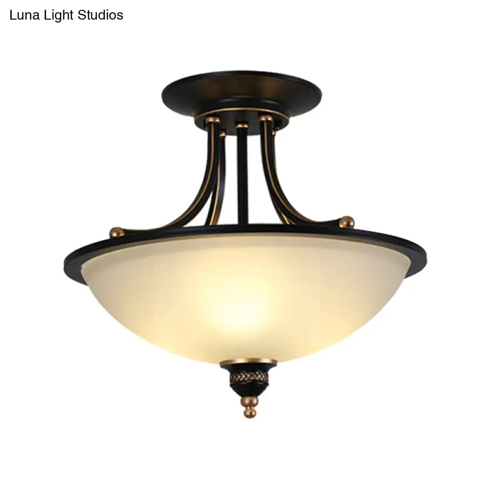 DecorBites™ DecorBites™ Minimalistic 3-Light Semi Flush Bowl Ceiling Mount in Black with Frosted White Glass