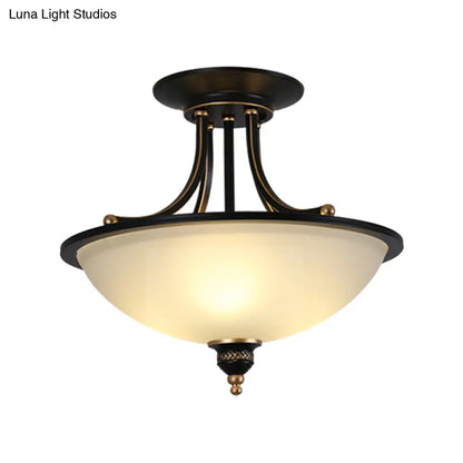 DecorBites™ DecorBites™ Minimalistic 3-Light Semi Flush Bowl Ceiling Mount in Black with Frosted White Glass