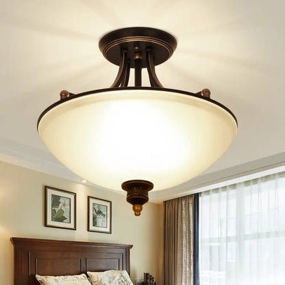DecorBites™ DecorBites™ Minimalistic 3-Light Semi Flush Bowl Ceiling Mount in Black with Frosted White Glass