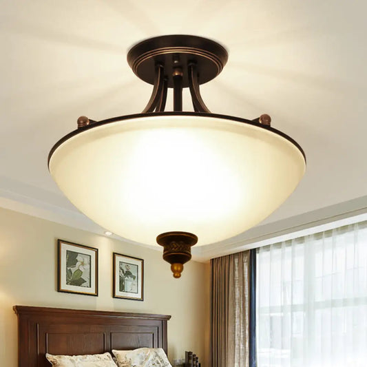 DecorBites™ DecorBites™ Minimalistic 3-Light Semi Flush Bowl Ceiling Mount in Black with Frosted White Glass