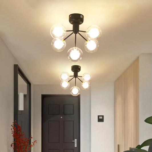 DecorBites™ DecorBites™ Minimalistic 5-Head Clear and Frosted Glass Molecule Ceiling Fixture for Corridor Lighting