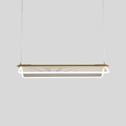 DecorBites™ minimalistic acrylic dining pendant light with sleek white mesh shade and gold folding island light frame