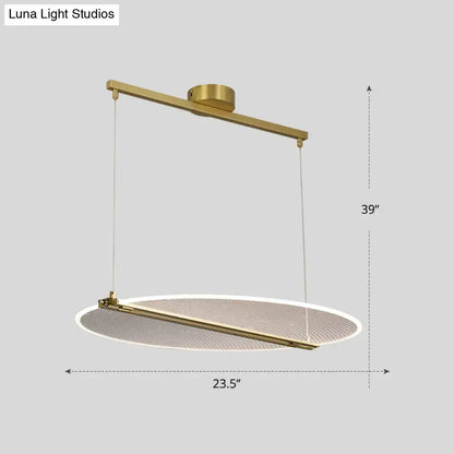 Decorbites minimalistic acrylic dining pendant light in gold with a circular mesh shade and folding island light design