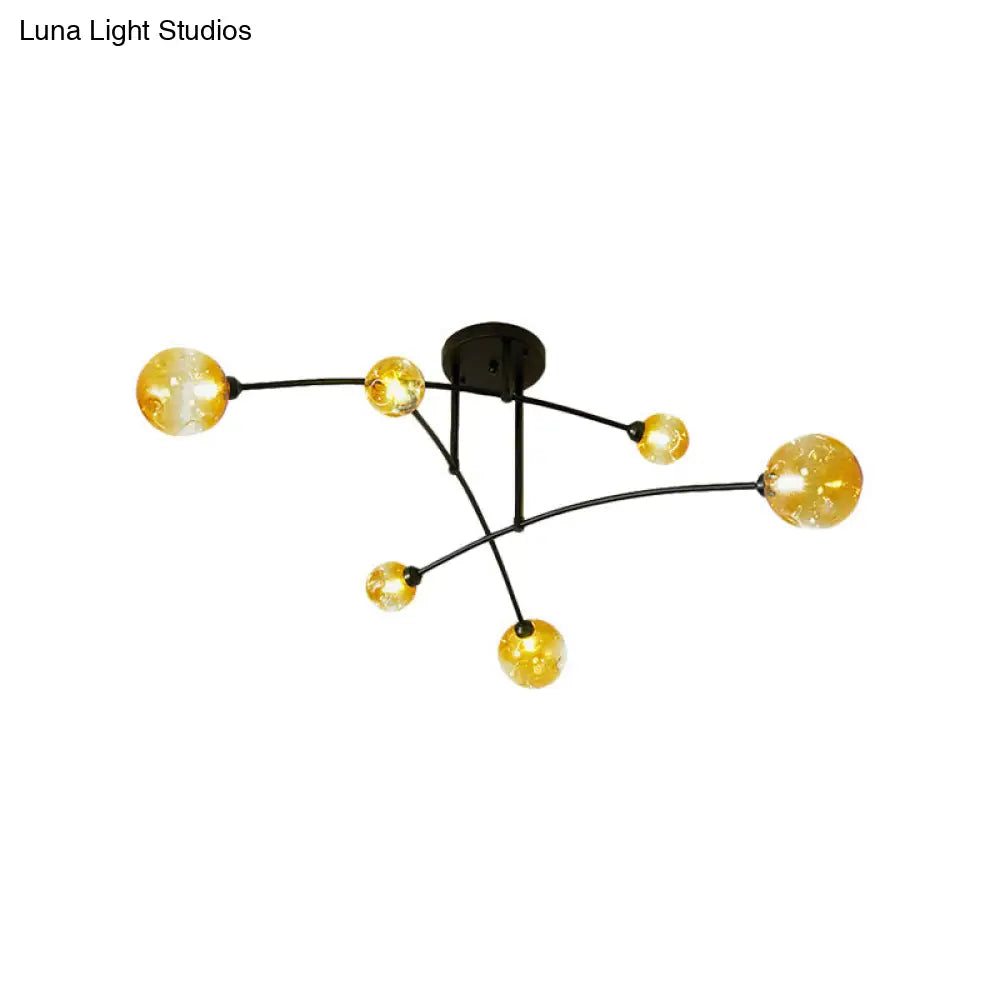 DecorBites™ DecorBites™ Minimalistic Amber Glass Modo Semi-Flush Ceiling Lamp with 6 Black Arced Heads