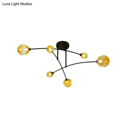 DecorBites™ DecorBites™ Minimalistic Amber Glass Modo Semi-Flush Ceiling Lamp with 6 Black Arced Heads