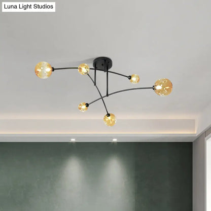 DecorBites™ DecorBites™ Minimalistic Amber Glass Modo Semi-Flush Ceiling Lamp with 6 Black Arced Heads