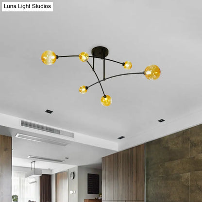DecorBites™ DecorBites™ Minimalistic Amber Glass Modo Semi-Flush Ceiling Lamp with 6 Black Arced Heads