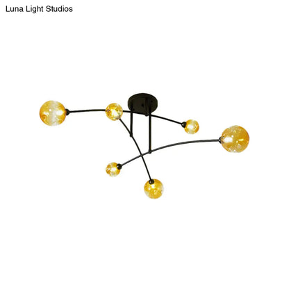 DecorBites™ DecorBites™ Minimalistic Amber Glass Modo Semi-Flush Ceiling Lamp with 6 Black Arced Heads