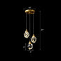 Minimalistic Brass LED Pendant Light with Crystal Gem Cluster Design for Staircases