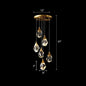 Minimalistic Brass LED Pendant Light with Crystal Gem Cluster Design for Staircases