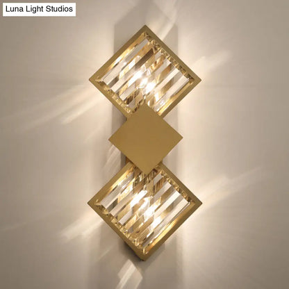 DecorBites™ DecorBites™ Minimalistic Brass Wall Light with Rhombus Design, 2 Bulbs and K9 Crystal Sconce Lamp for Living Room