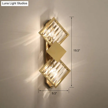 DecorBites™ DecorBites™ Minimalistic Brass Wall Light with Rhombus Design, 2 Bulbs and K9 Crystal Sconce Lamp for Living Room