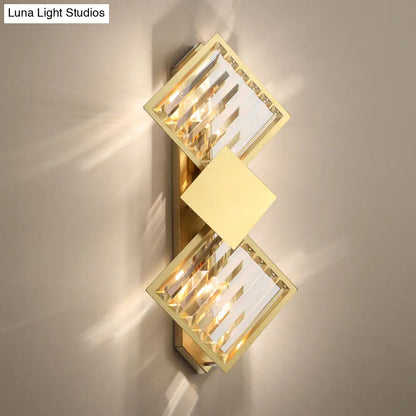 DecorBites™ DecorBites™ Minimalistic Brass Wall Light with Rhombus Design, 2 Bulbs and K9 Crystal Sconce Lamp for Living Room