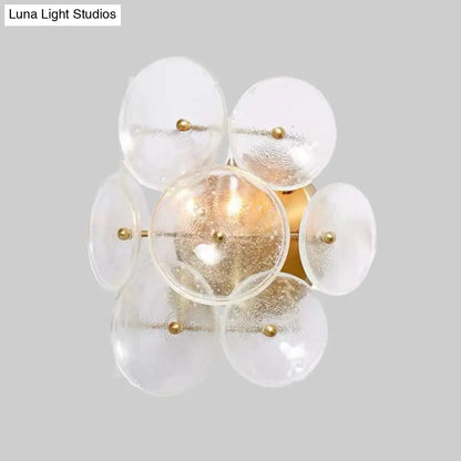 DecorBites™ DecorBites™ Minimalistic Circle Glass Sconce: Clear Textured Wall Mounted Light Fixture (2 Bulbs) for Living Room